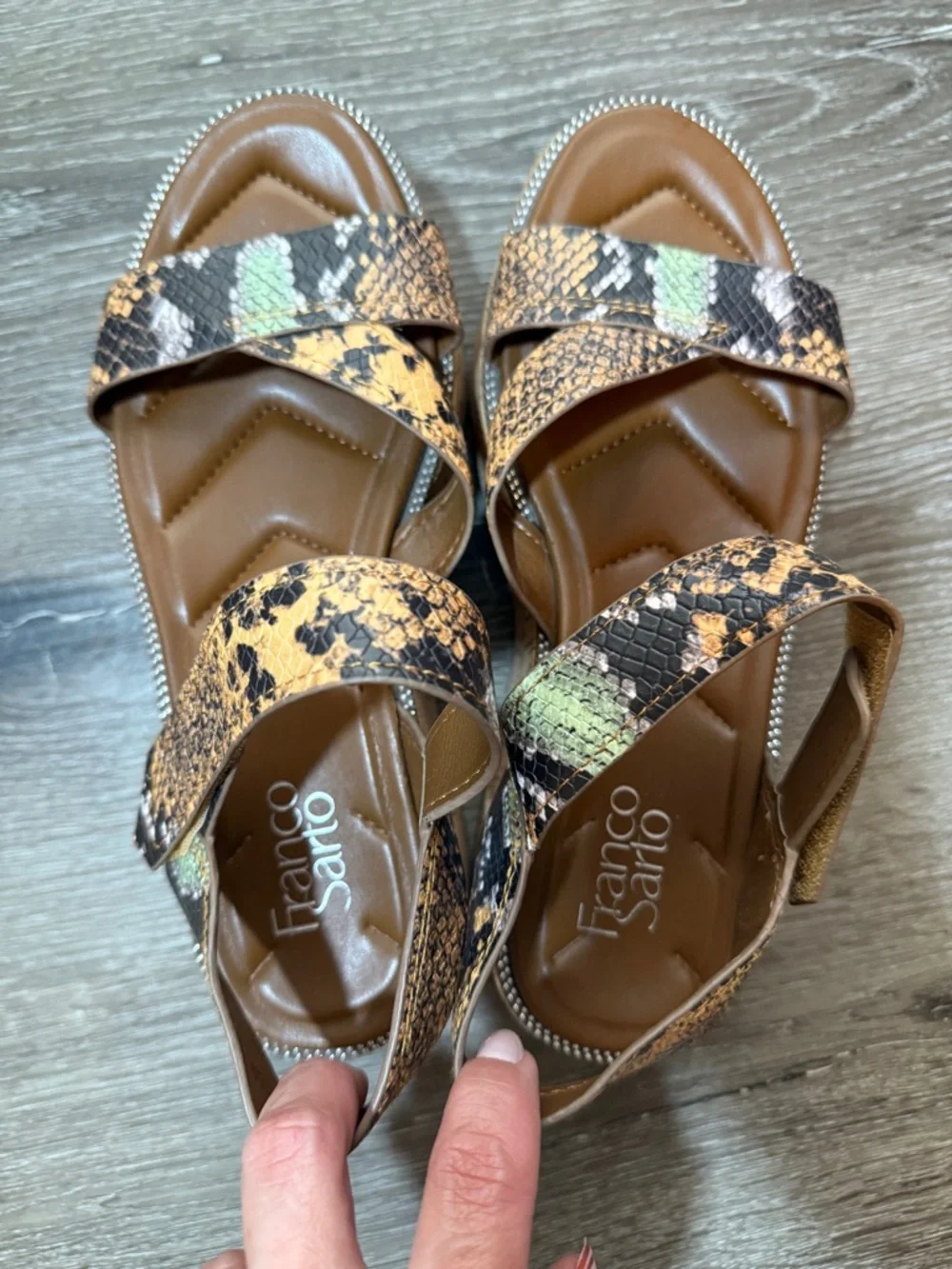 Franko Sarto Ozio Snakeskin Wedge Platform Sandals Women's 9.5M Ankle Strap Boho